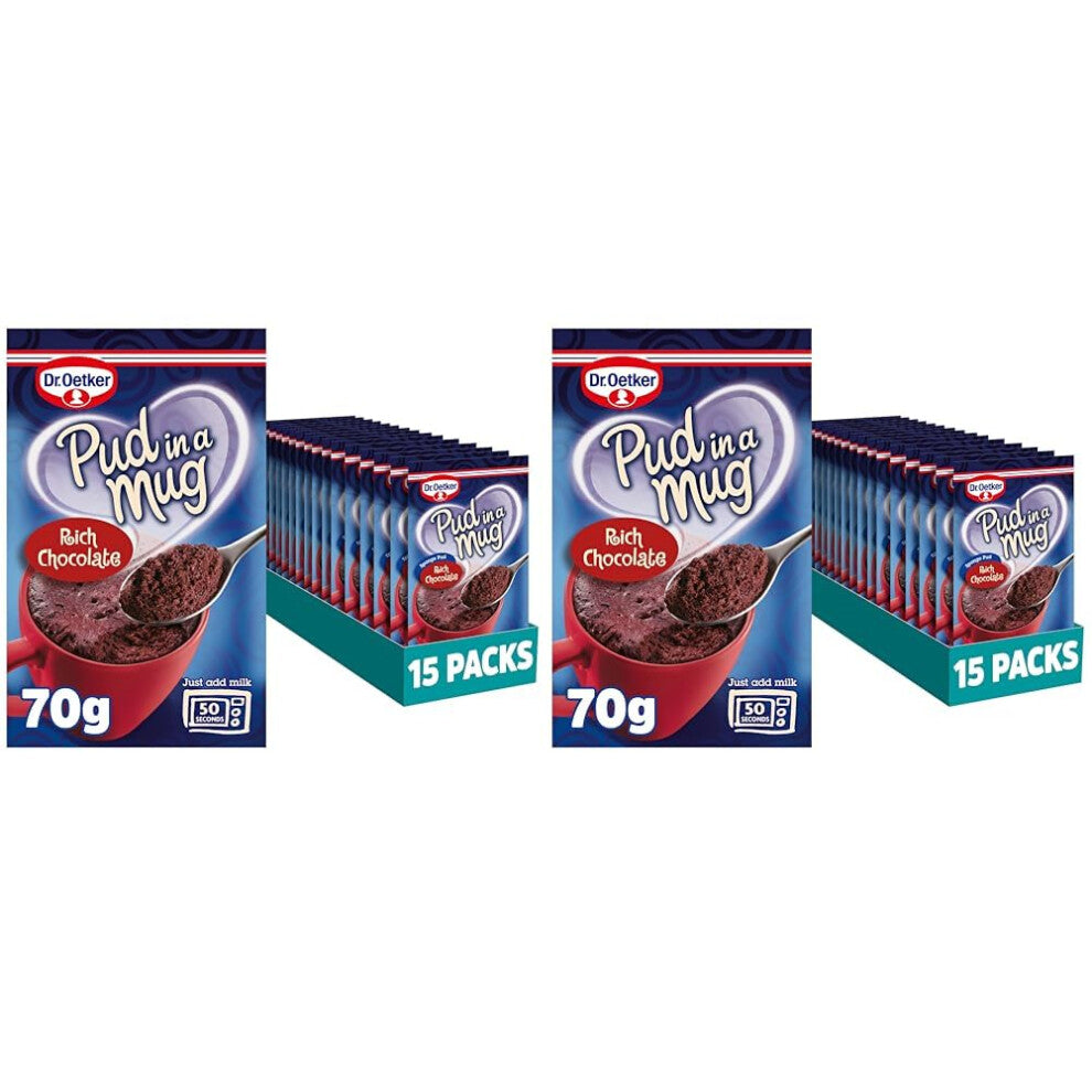 Dr. Oetker Rich Chocolate Pud in a Mug, 70g Each, Pack of 30 - Microwave Pudding Cake mixes for Baking, Suitable for Kids Bakes, Store Cupboard