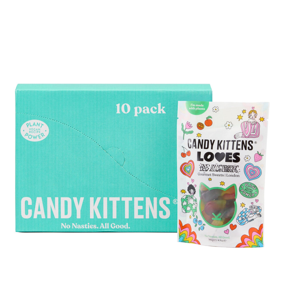 Candy Kittens Vegan Sweets LOVES (10 x 140g), Rainbow Jelly Gourmet Vegan Sweet Mix, Naturally Flavoured Gummies with Real Fruit Juice, Multipack,