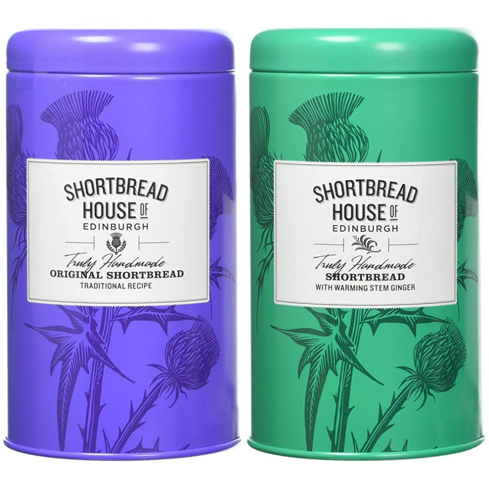 Shortbread House of Edinburgh, Handmade Original Shortbread Biscuits, 140g Tin & Handmade Scottish Shortbread with Stem Ginger, 140g Tin