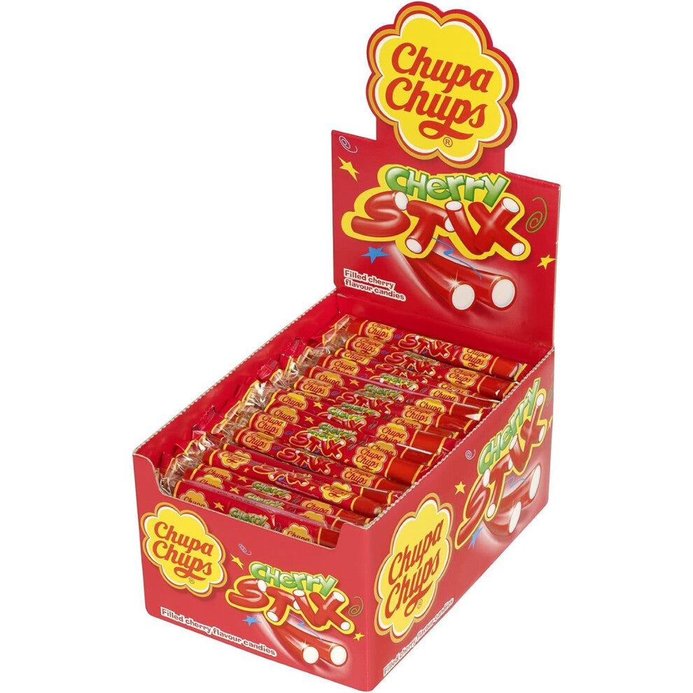 Chupa Chups Cherry Stix, Fondant Filled, Chewy Party Sweets, Suitable for Vegetarians - Bulk Box Of 150 Sticks