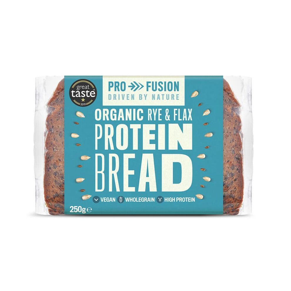 Profusion Organic Protein Bread 250g, Pack of 9 - Rye & Flax Seed - Wholegrain, Source of Fibre & Alternative to Wheat Bread - Low Carb Bread - Vegan