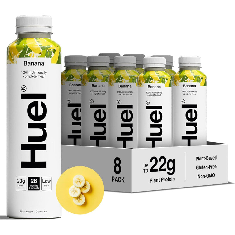 Huel Ready-to-Drink Banana Protein Shake - 20g Plant-Based Protein, 26 Vitamins & Minerals, Gluten-Free, Dairy-Free, Complete Nutrition, 8x500ml