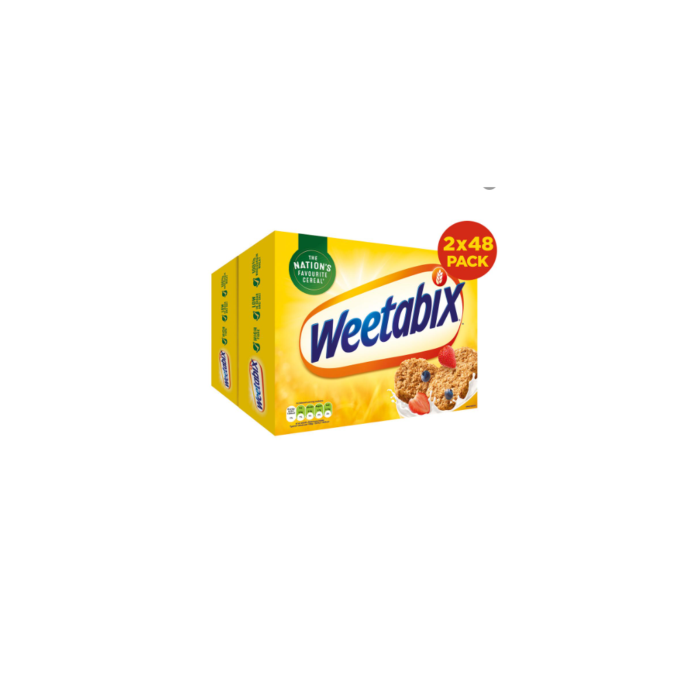 Weetabix 2 x 48 Pack - 100% Wholegrain, High in Fibre, Low Sugar & Fat, British Breakfast Cereal