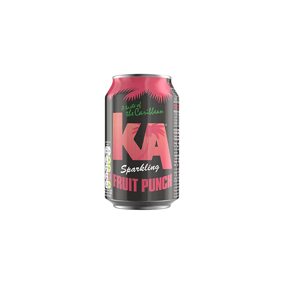 KA Caribbean 24 Pack Sparkling Fruit Punch Soda Flavoured Drink, Authentic Jamaican Recipes - 24 x 330ml Cans