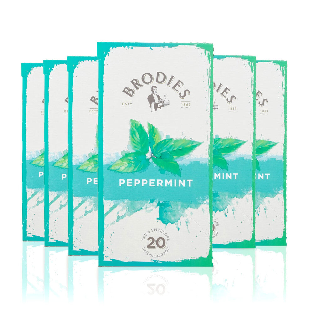 Brodies Peppermint Tea 6 Boxes x 20 Bags (120 Total) Caffeine-Free Digestive Herbal Tea with Peppermint Leaves