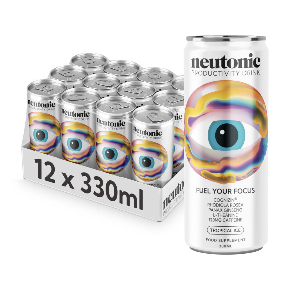 Neutonic | Productivity Energy Drink | Boost Focus and Energy - Sugar Free - Science Backed Formula | 330 ML (12 cans) - Tropical Ice