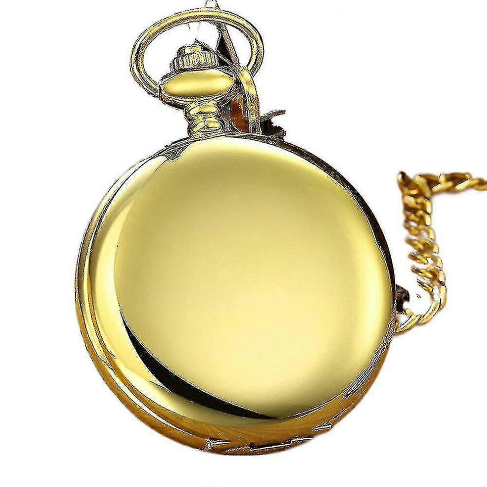 1pc Gold Glossy Single Open Digital Mechanical Pocket Watch with Chain, Classic Vintage Best Gift