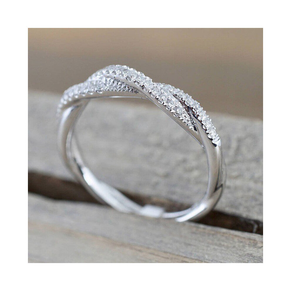 (Silver, 9) New Twisted Twine Ring European And American 18k Yellow Gold Zircon Ring Plated