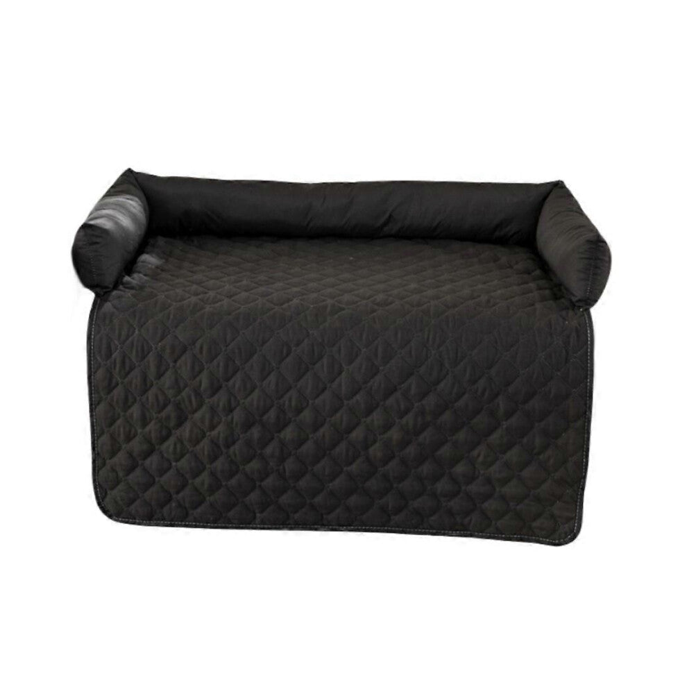(90X120CM, BLACK) Velvet Medium Pet Couch Sofa Bed, Slip Resistant, Waterproof, With 3-sides Cushions, Couch Protectors, Furniture Covers For Pets, Do