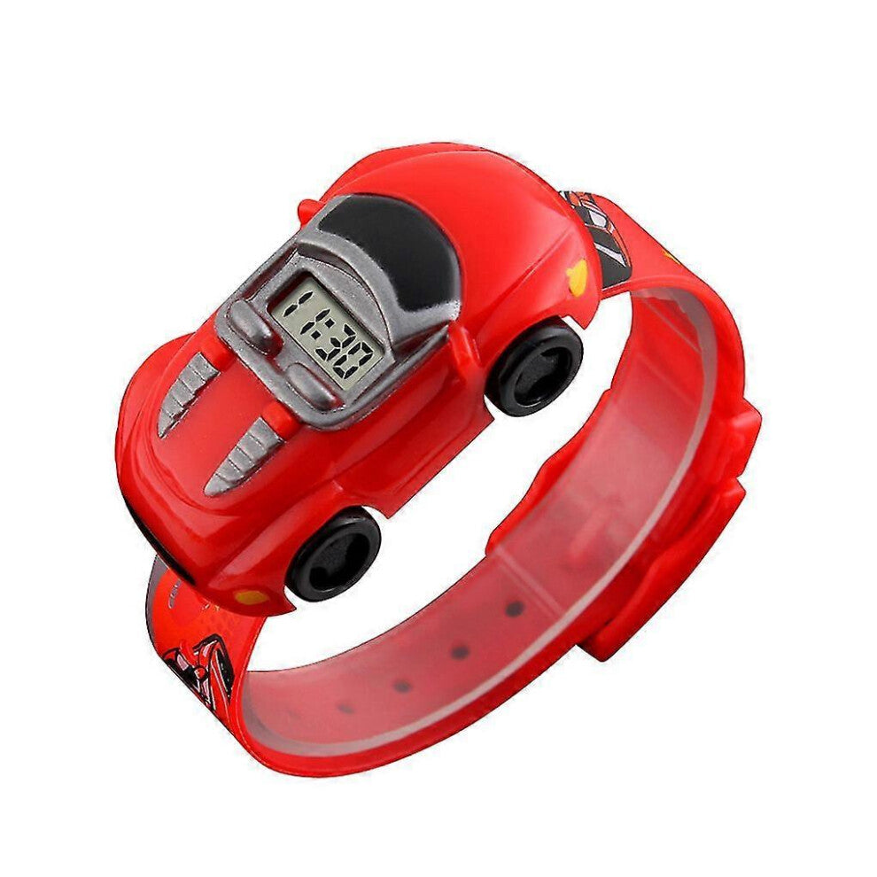 (Red, One size) Kids Digital Watch Cartoon Car Electronic Wristwatch Toy With Detachable Dial Multi-color Optional