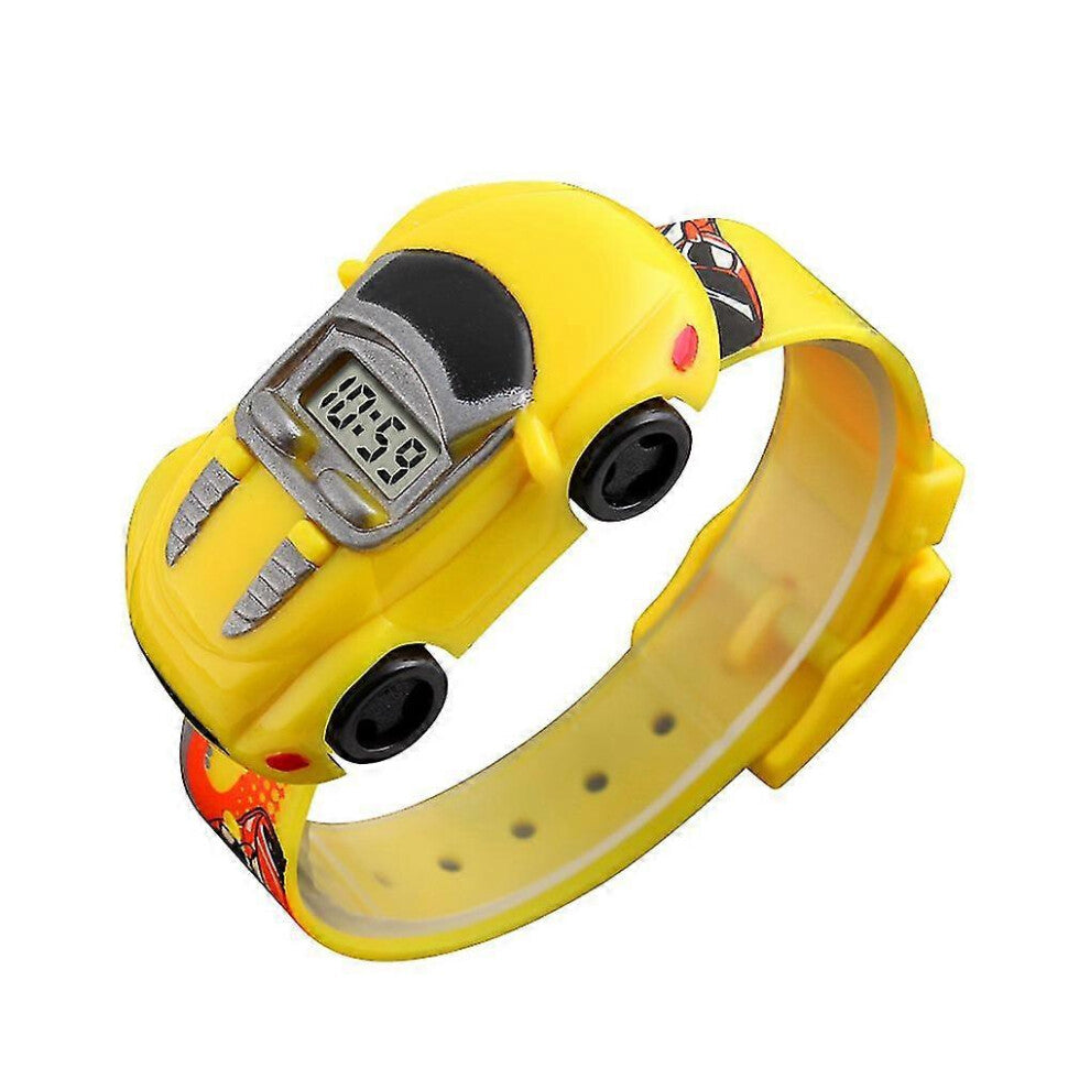 (Yellow, One size) Kids Digital Watch Cartoon Car Electronic Wristwatch Toy With Detachable Dial Multi-color Optional