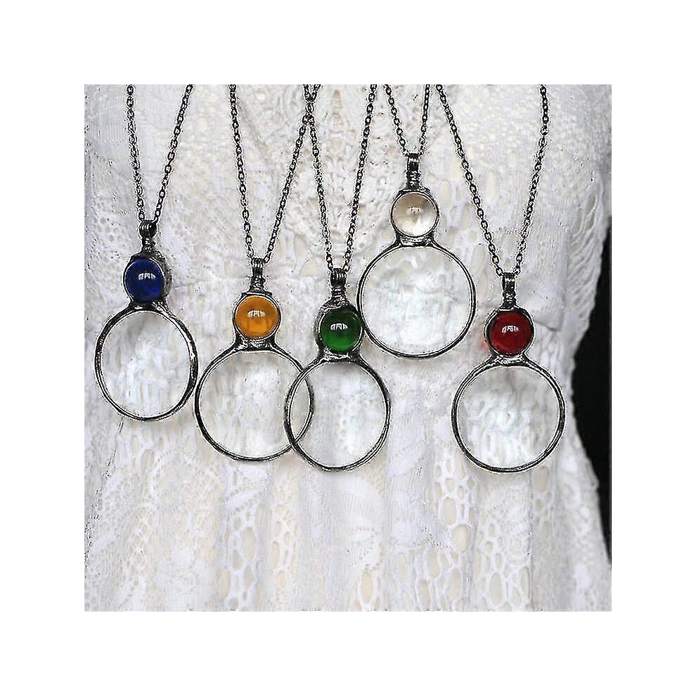 (Blue) Magnifying Glass Necklace Gift, Reading Magnifying Glass Pendant Necklace For Elderly, Magnifying Lens For Books, Newspapers, Reading Jewelry