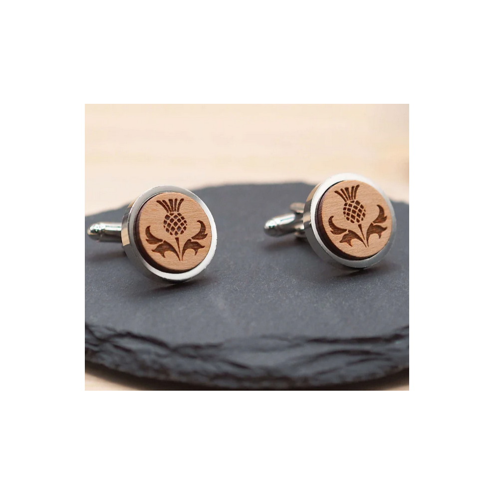 Thistle Designed Wooden Cufflinks
