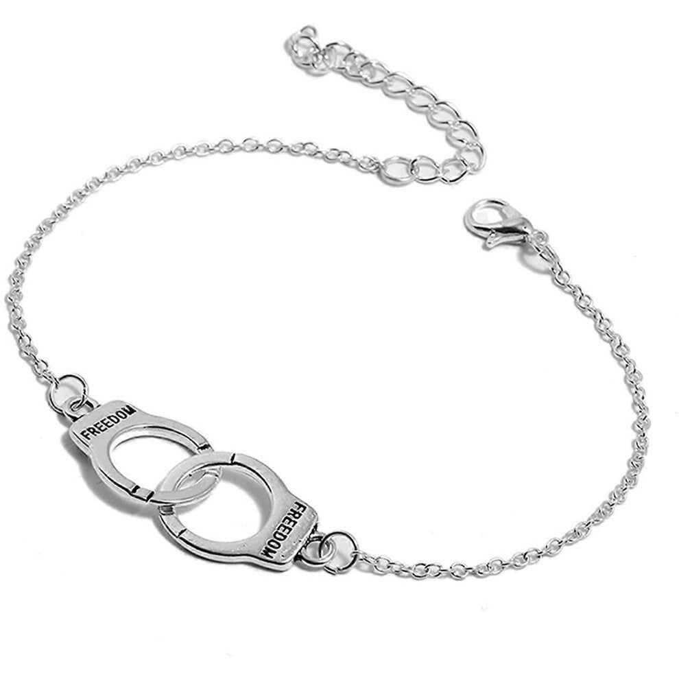 (N-handcuffs-silver, One size) Beads Heart Anklet Cute Ankle Bracelets for Women Gold Silver Anklets for Women Beach Foot Chain for Teen Girls Clayer
