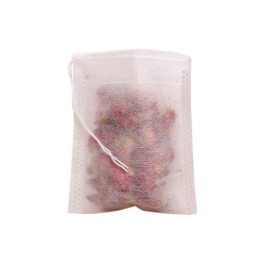 100pcs (9 x 7cm）Disposable Tea Filter Bags Empty Cotton Drawstring Filter Tea Bags for Loose Leaf Teapot Teal Lo