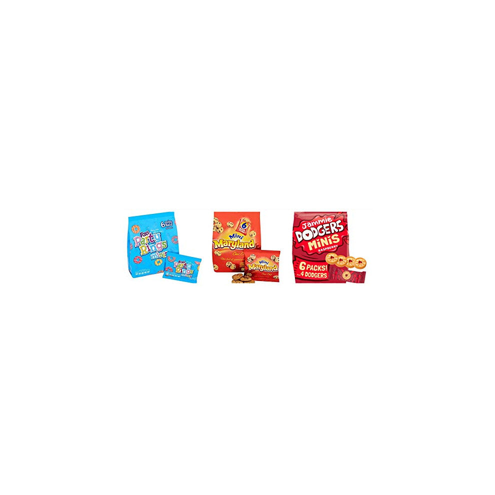 Mini Biscuits Party Selection Pack. Jammie Dodgers, Party Rings, Maryland Choc Chip Cookies. Eighteen Small Bags for Kid's Parties, Lunch Boxes,