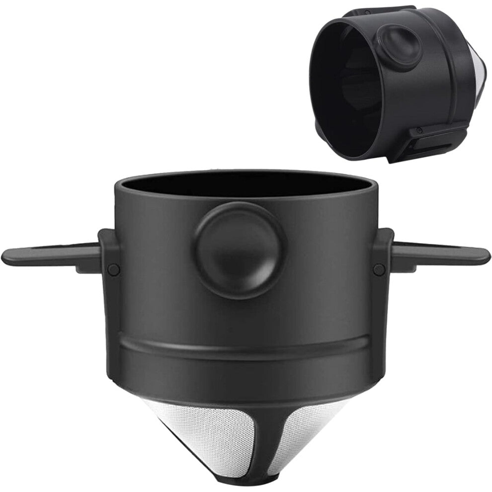 Pour Over Coffee Maker, Stainless Steel Cone Coffee Dripper Filter 1-2 Cup, Paperless with Collapsible Holders for Home Office Travel Camping