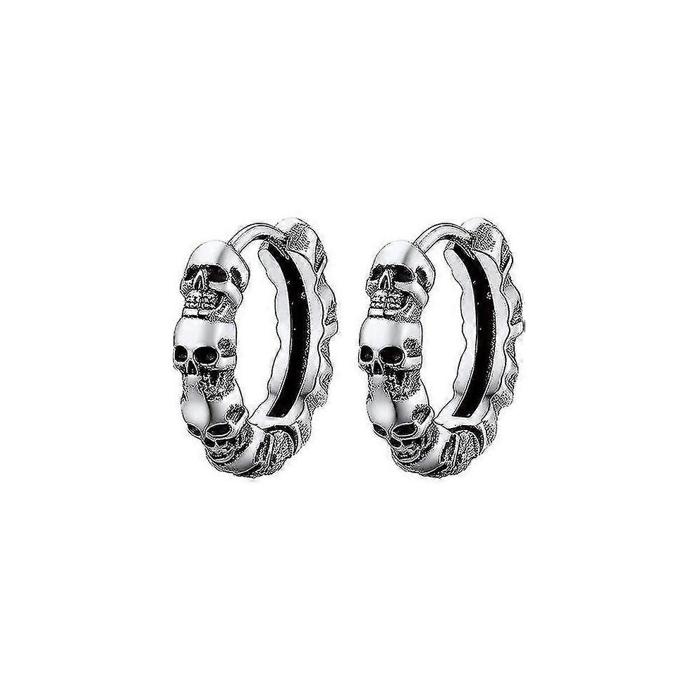 Men's Hanging Skull Earring-creole Skull In Steel-gold Plated-black Color Jewelry Punk Style-Good