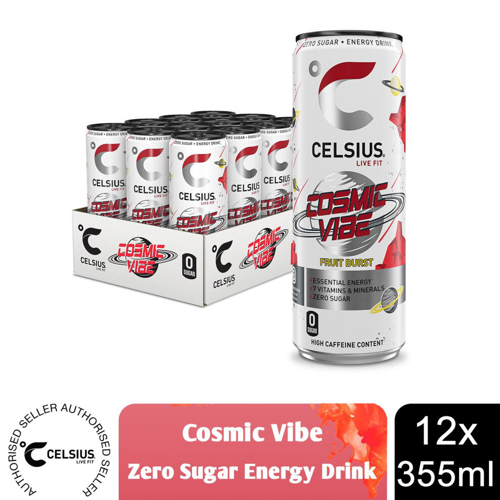Celsius Sparkling Energy Drink Cosmic Vibe with Zero Sugar 355ml,12 Pk