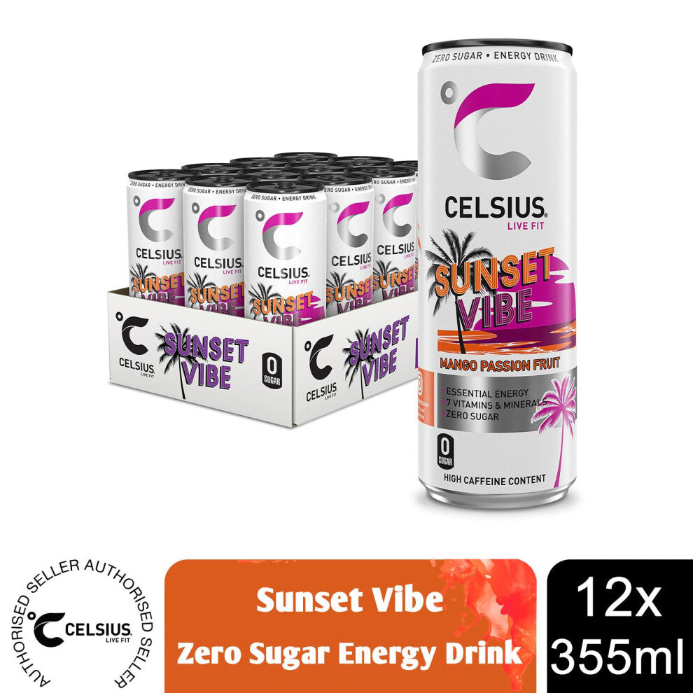 Celsius Sparkling Energy Drink Mango Passionfruit 355ml, 12 Pack