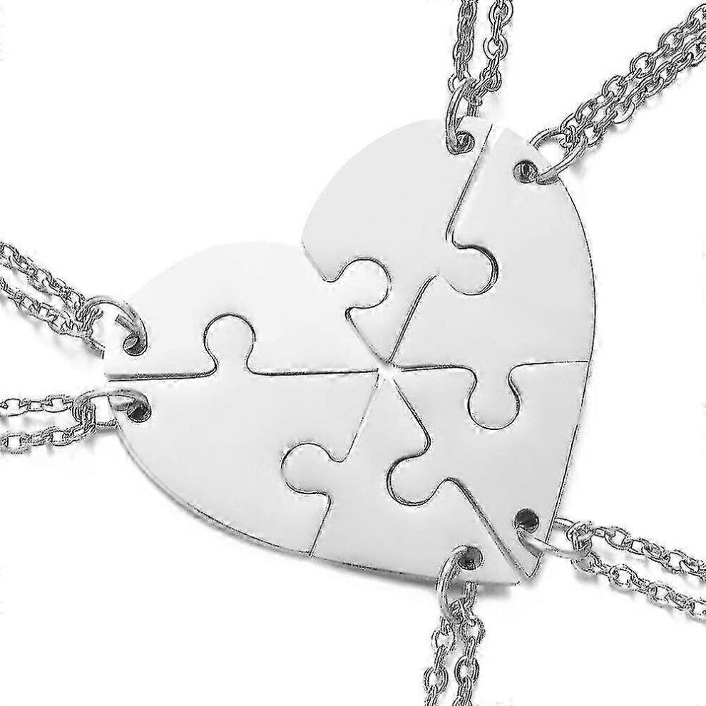 6 Pcs Personalized  Friendship Necklace Stainless Steel , Best Friend Pendant Separable Puzzle Heart
