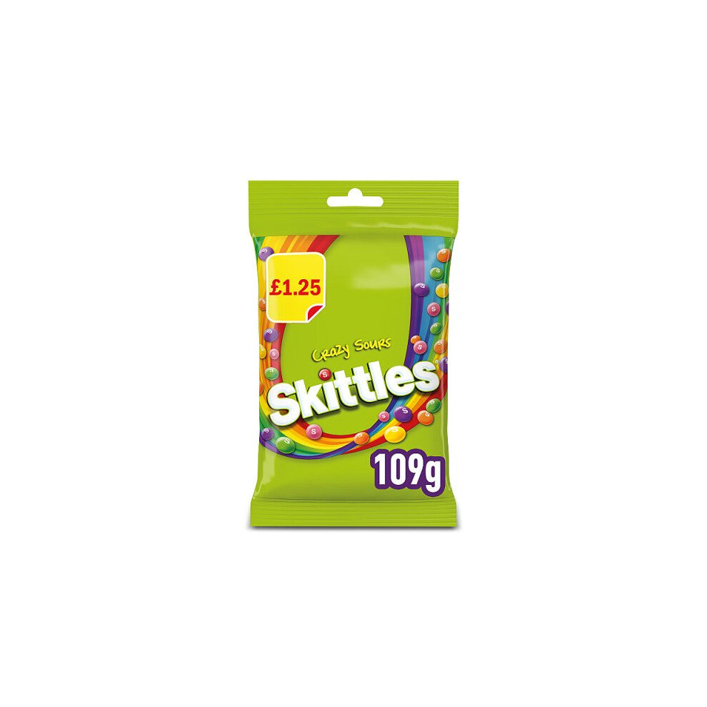 Skittles Vegan Chewy Crazy Sour Sweets Fruit Flavoured Treat Bag 109g (Case of 14 x 109g)