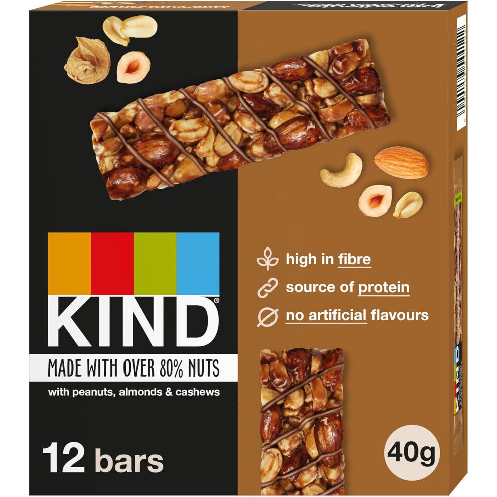 KIND Bars Hazelnut Butter Milk Chocolate Healthy Snack Gluten Free Snack Bars No Artificial Colours Flavours or Preservatives Multipack 12 x 40g