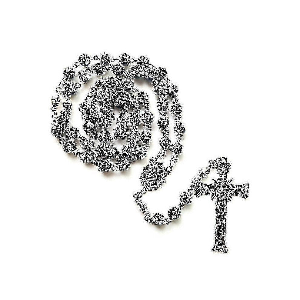 (As show, One size) Vintage Rosary Catholic Prayer Weathered Agate Beads Christ Jesus Cross Necklacestyle 407