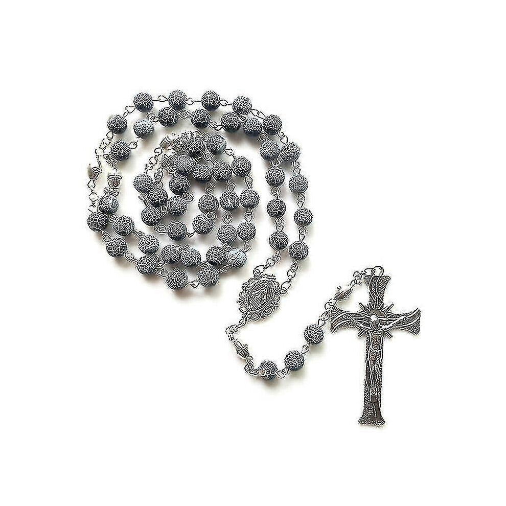 Vintage Rosary Catholic Prayer Weathered Agate Beads Christ Jesus Cross Necklacestyle 400