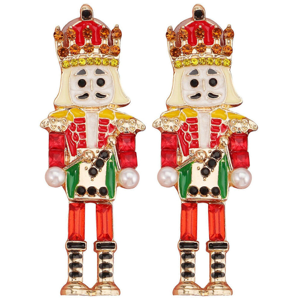 (As show, One size) 1 pair of Girl Earrings Party Earrings Cartoon Nutcracker Design Earrings Ear Jewelry