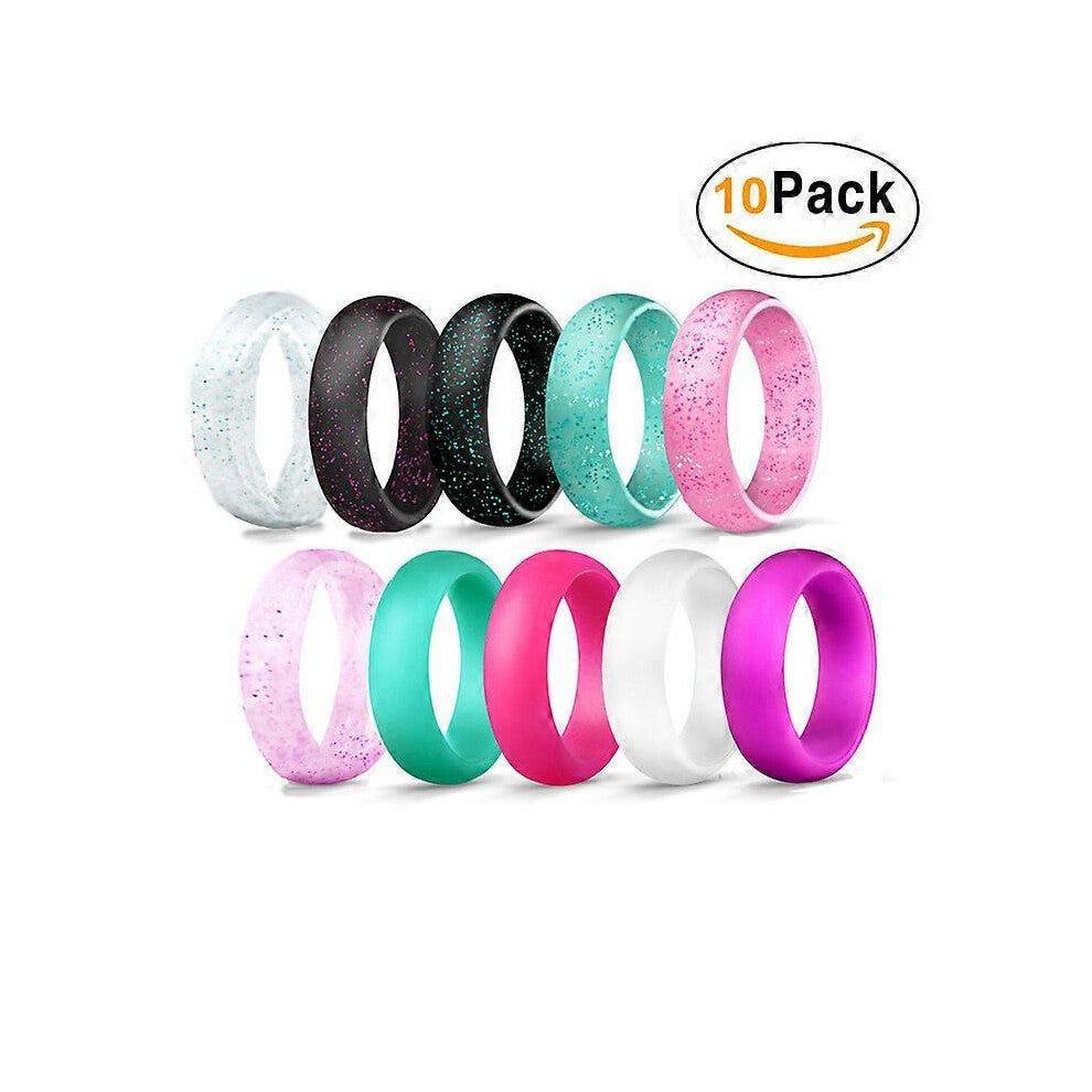 (8, One size) 10PCS 5.7mm Wide Set New Silicone Rings Glitter Women&#39;s Rings