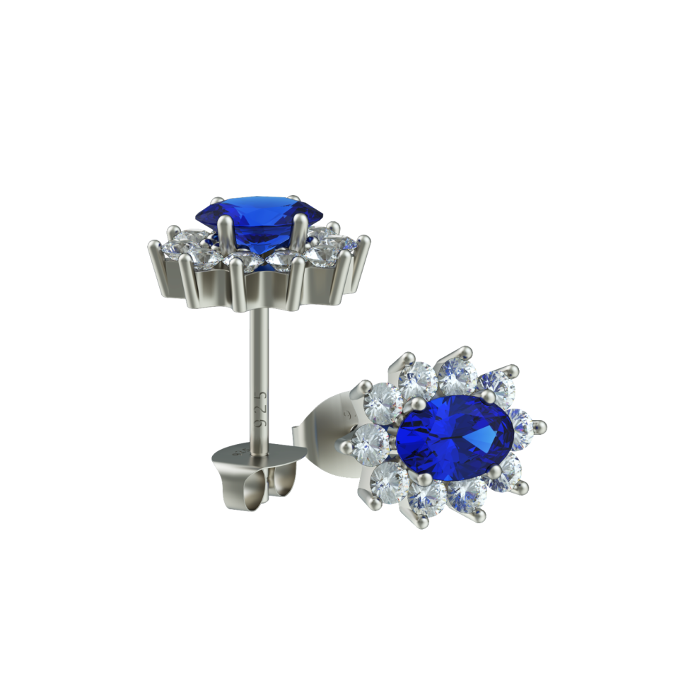 （Blue）Earrings for Women, 925 Sterling Silver Sunflower Small Earings