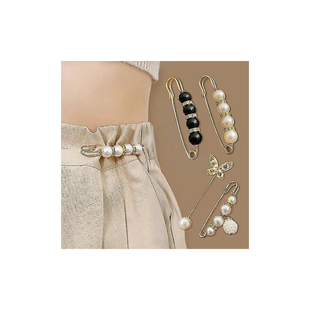 Zk-set Of 4 Women Fashion Belt Pins Pearl Brooch Metal Lapel Pins Pins Sweater Shirt Cardigan Brooch Accessories 7.5cm Length