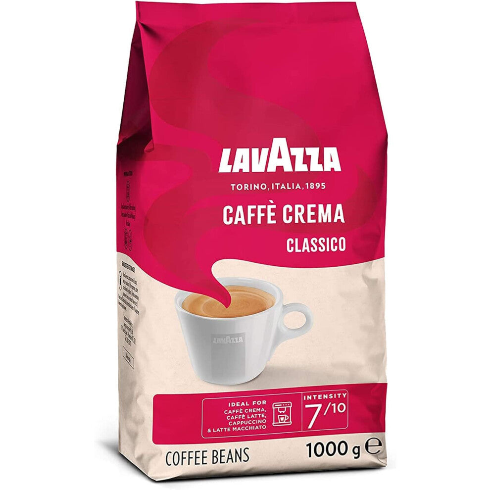 Lavazza Caffè Crema Classico, Coffee Beans, Arabica and Robusta, Cocoa and Wood Notes, Intensity 7-10, Medium Roasting, 1 Kg