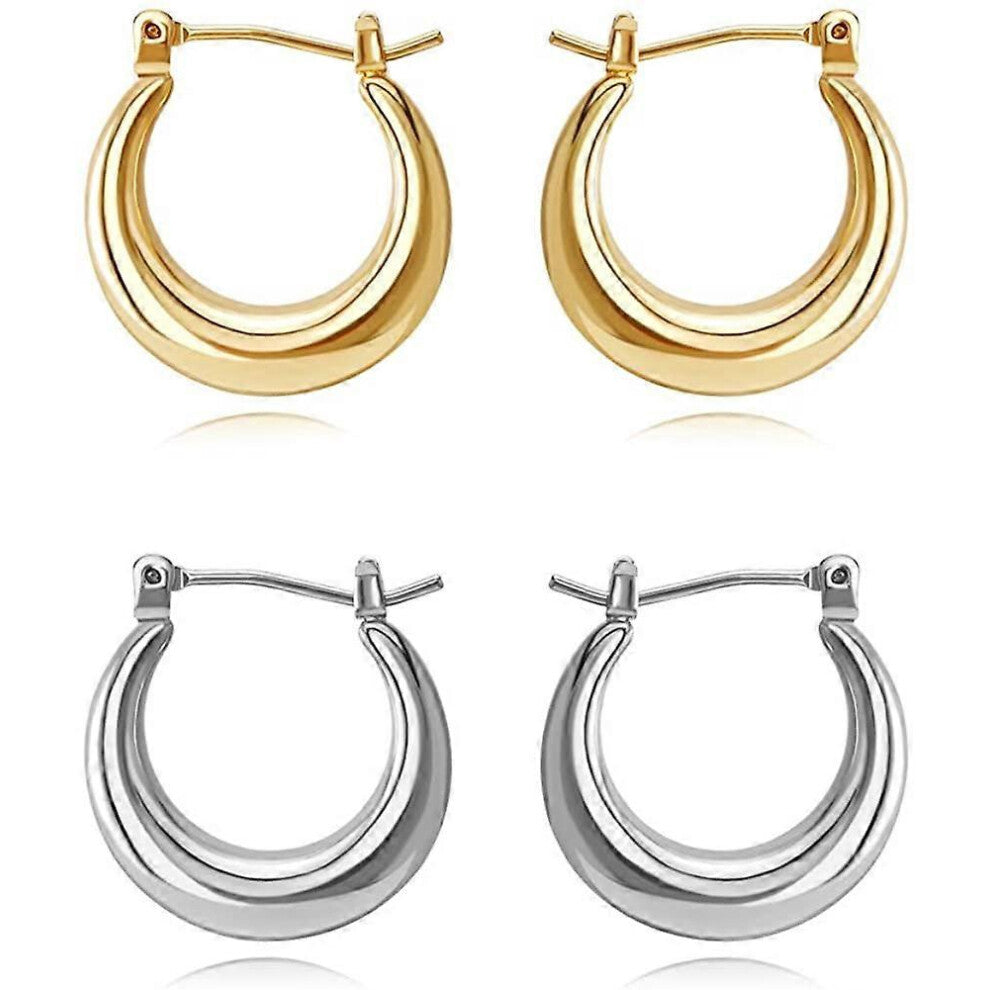 (Gold Hoop 40mm, One size) 14K Gold Plated Chunky Small Hoop Earrings, Dainty Minimalist Open Hoops Earrings For Women Gift 2 Pairs Hoop -