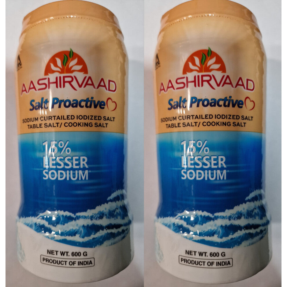 (Pack of 2) Aashirvaad Salt Proactive Can 15% Less Sodium 600g