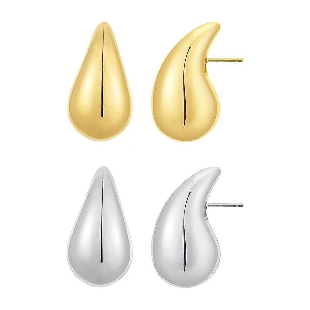 (As show, One size) Chunky Gold Earrings for Women,Earrings Lightweight Water drop Open Hoops,Hypoallergenic Earrings,birthday Xmas Gift for Women,2Pa