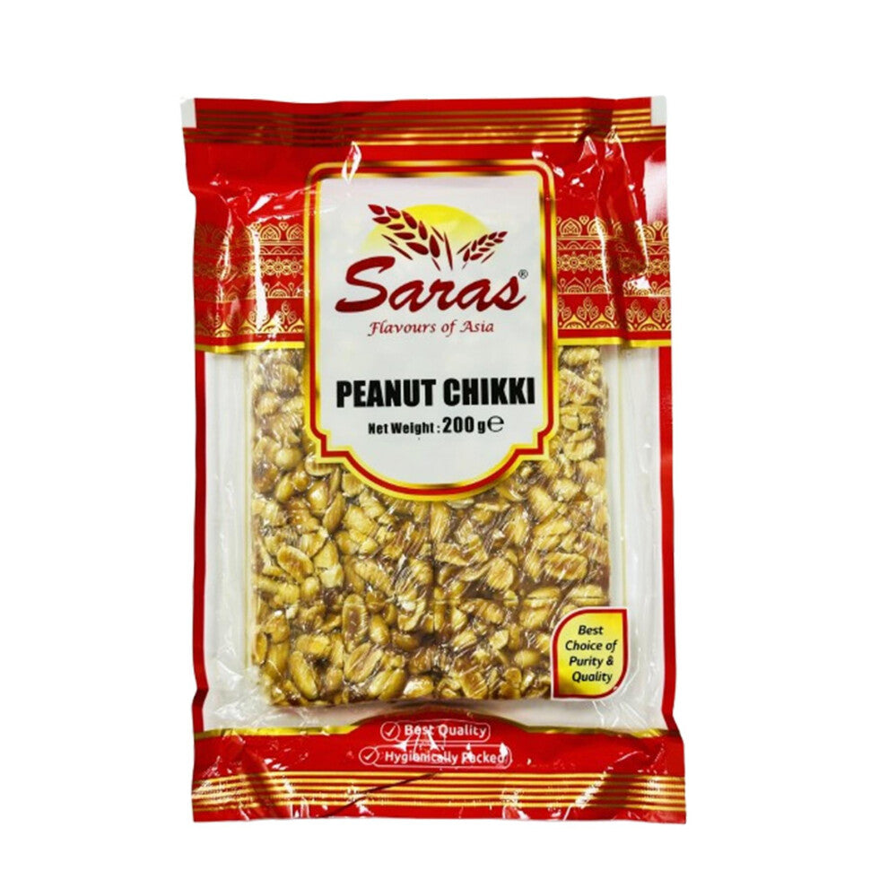 Saras Peanut Chikki 200g (Pack of 5) | Traditional Indian Sweet Candy | Indian Peanut Brittle, Peanut Candy