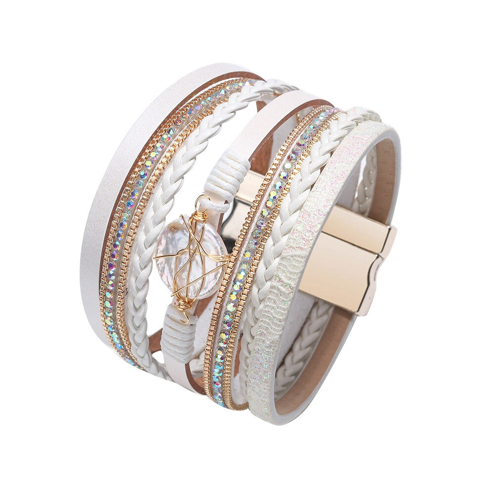 Leather Multi-Layer Wraps Bracelet, Wide Buckle Wristband Bangle