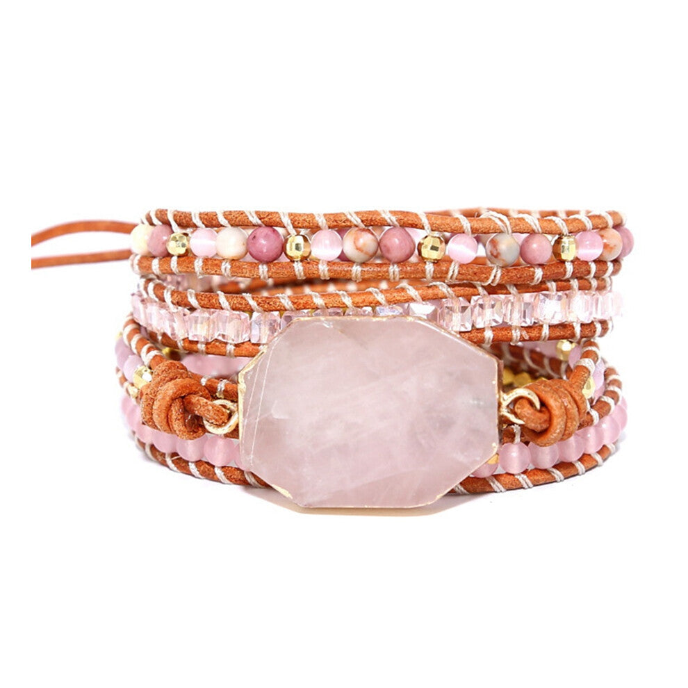 Natural Stone 5 Wraps Bracelet Pink for Women