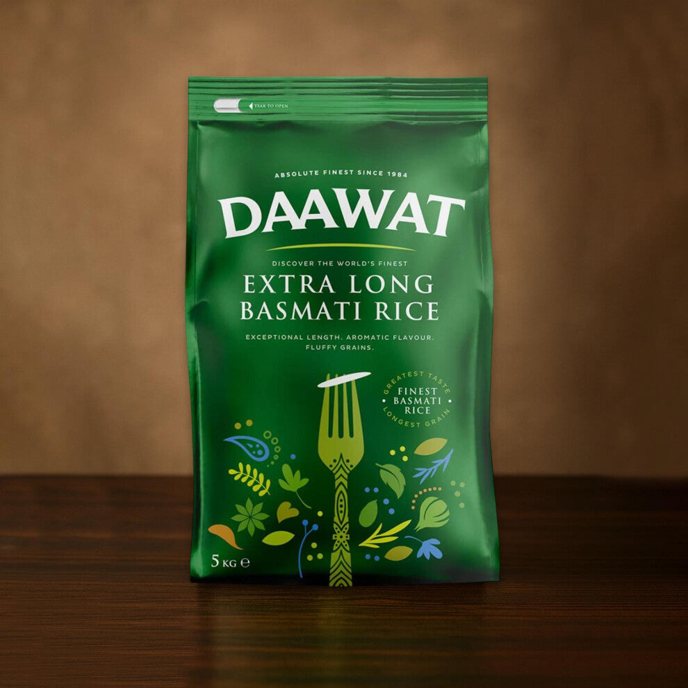 Daawat Extra Long Basmati Rice - 5kg | Premium Aged Rice for Fluffy, Aromatic & Non-Sticky Grains | Ideal for Biryani & Everyday Cooking
