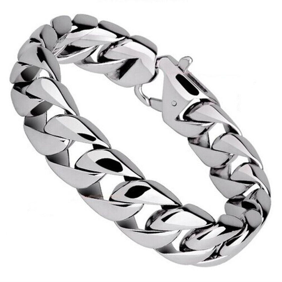 Fashion Jewelry Titanium Steel Classic Biker Black Silver Curb Chain Bracelet