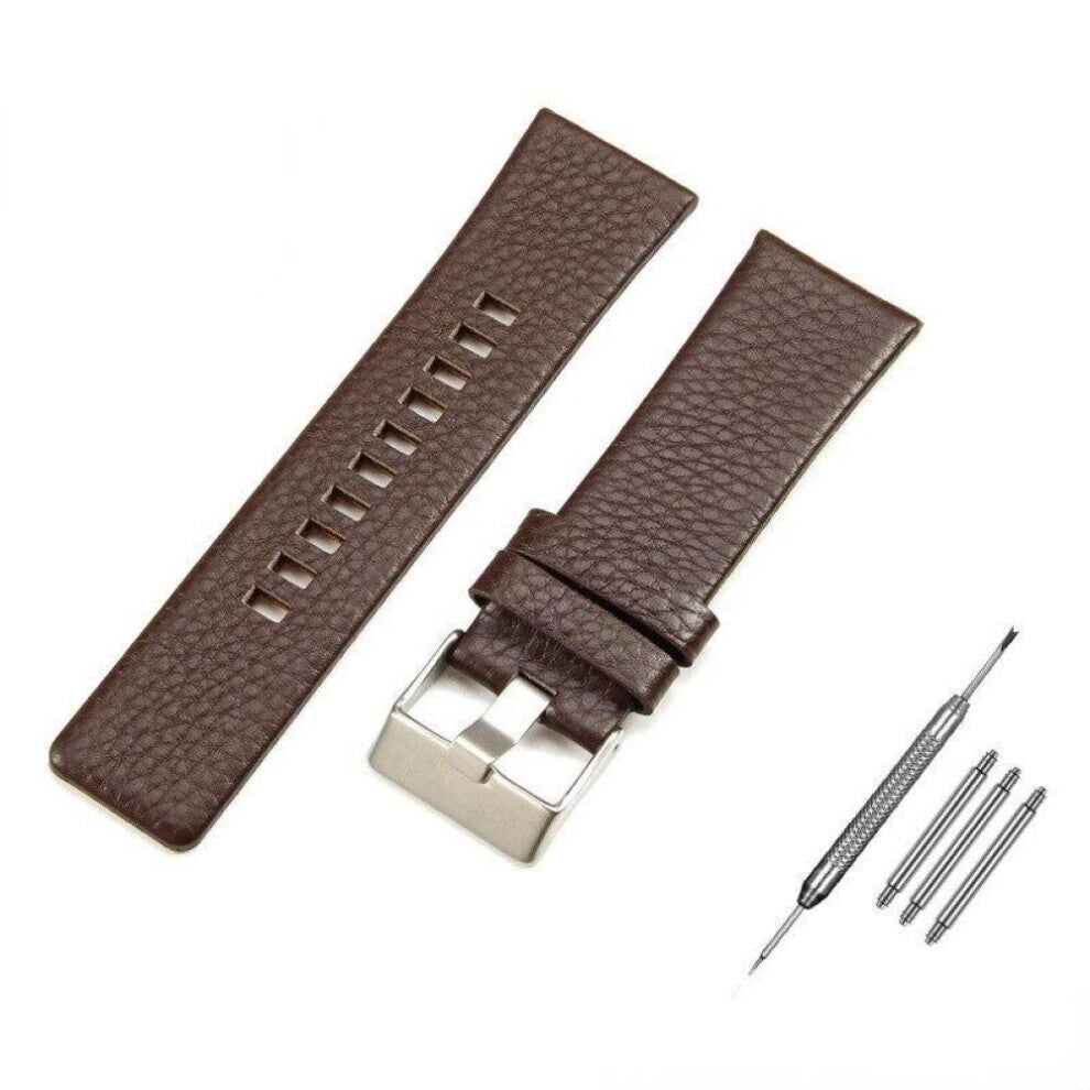 (Brown, 26mm) Genuine Leather Strap For Diesel Watchband 30mm 28mm 24mm 26mm 22mm Litchi Grain Strap For Diesel DZ7256 DZ4344 DZ1657 DZ12 Bracelet