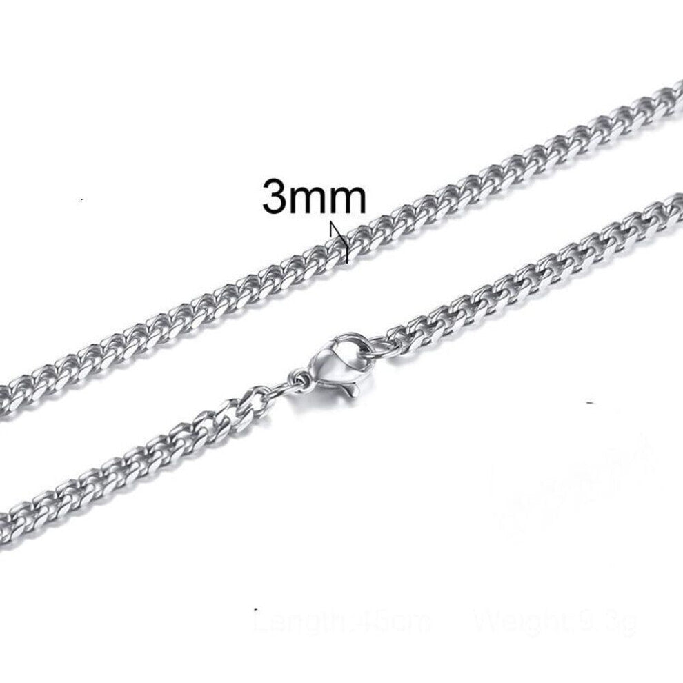 (silver, 3MM) Basic Punk  Necklace For Men Women Curb Cuban Link Chain Chokers Vintage Solid Necklace