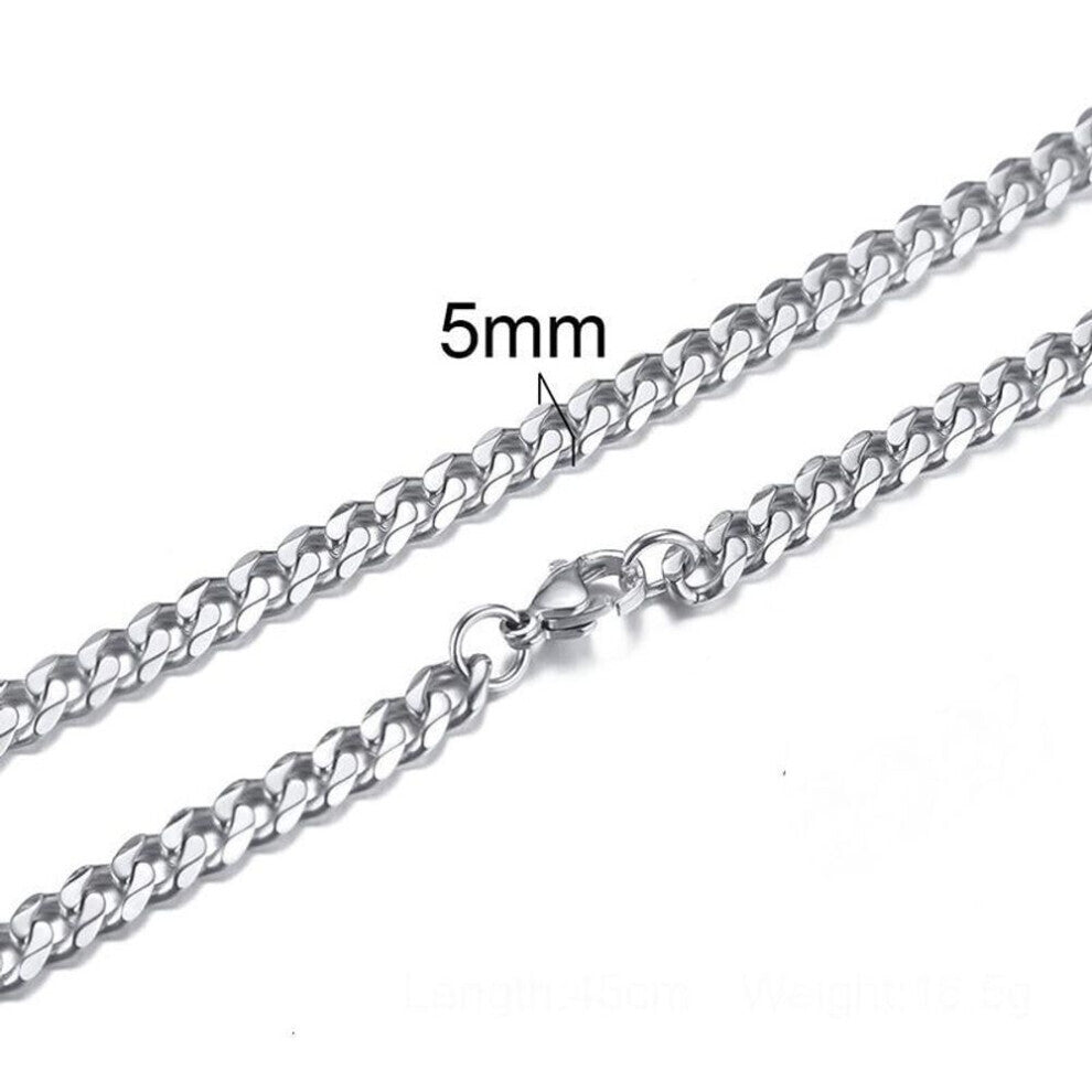 (silver, 5MM) Basic Punk  Necklace For Men Women Curb Cuban Link Chain Chokers Vintage Solid Necklace