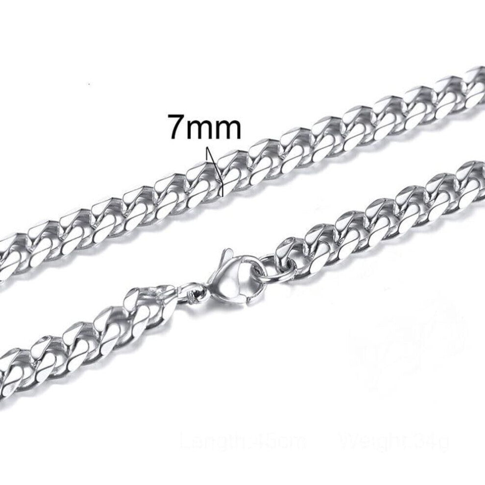 (silver, 7MM) Basic Punk  Necklace For Men Women Curb Cuban Link Chain Chokers Vintage Solid Necklace
