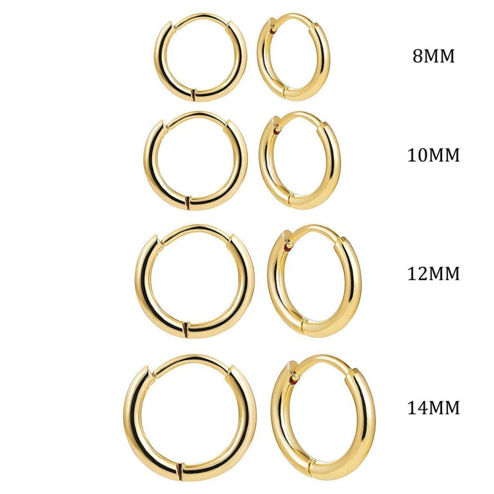 (gold) 4pair  8-10-12-14mm Stainless Steel Round Circle Hoop Earrings For Women Gold Color Tiny Helix Hoops Ear Piercing Loop Ring