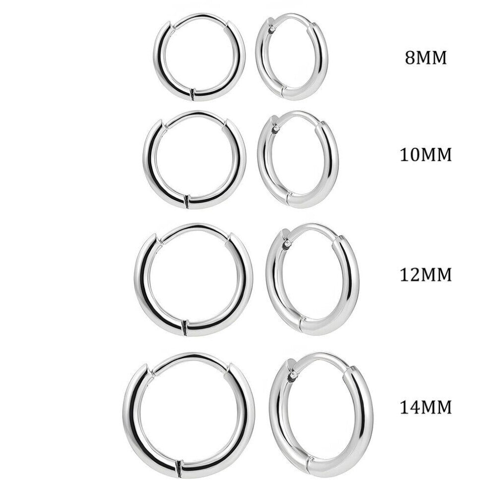 (silver) 4pair  8-10-12-14mm Stainless Steel Round Circle Hoop Earrings For Women Gold Color Tiny Helix Hoops Ear Piercing Loop Ring
