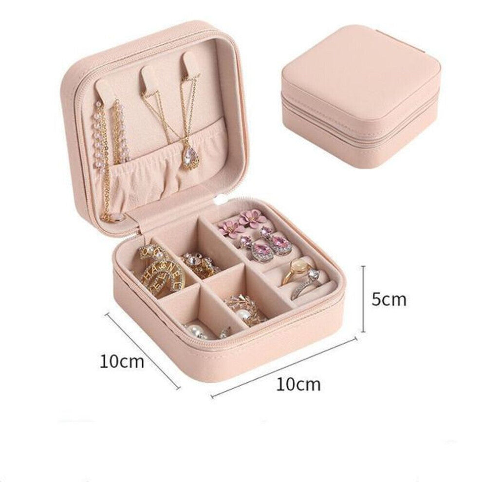 (pink) Jewelry Organizer Box Portable Household Travel Storage Organizer Earring Necklace Ring Jewelry Storage Box For Woman Accessory