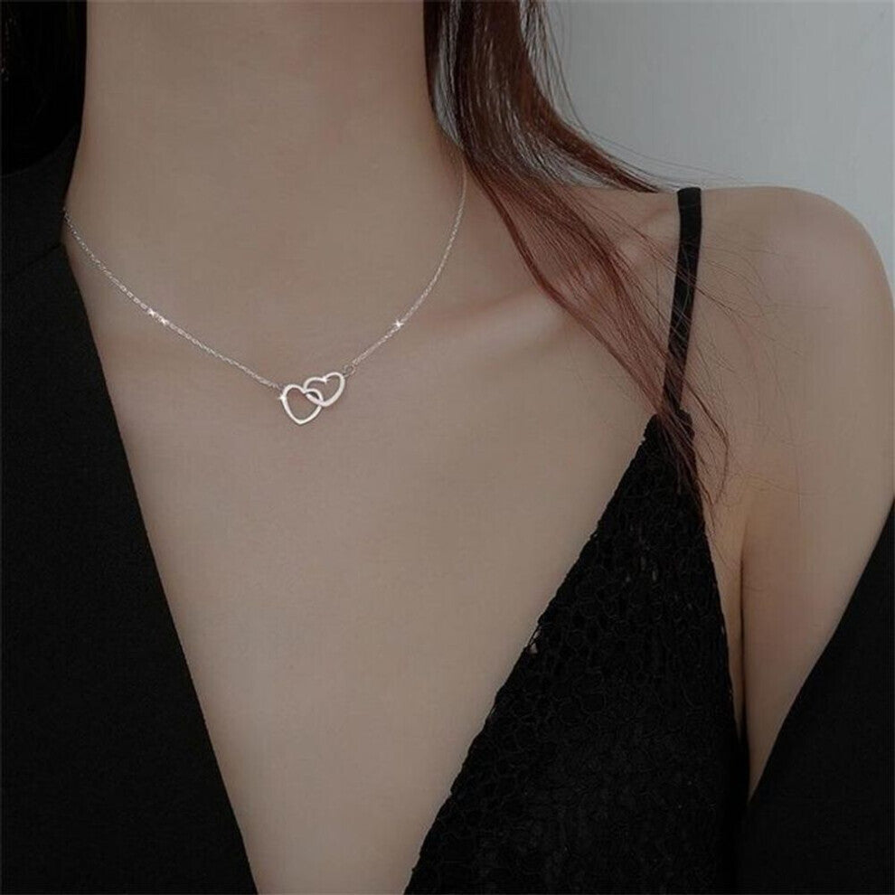 (silver) Heart Pendant Necklace For Girls Women Sweater Neck Chain Necklaces Cute Chokers Jewelry